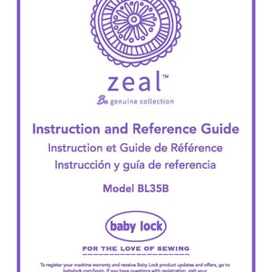 Baby Lock Zeal BL35B Sewing Machine Instruction Manual