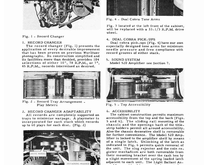 WURLITZER - 1500A - 1550A - Operating Instructions - Service Manual - User Manual - Schematic - Parts List