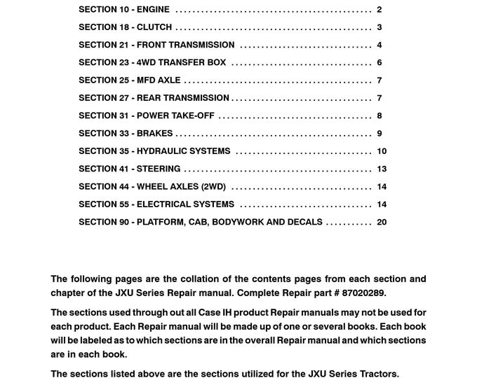 Case JXU SERIES Repair Manual - Shop Manual - Workshop Manual (Pdf Download)