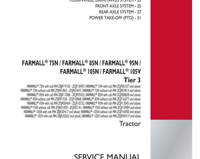 Case Farmall  75N Farmall  85N Farmall  95N Farmall 105N Farmall  105V Tier 3 - Repair Manual - Service Manual-Shop Manua (Pdf Download)