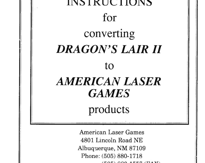 DRAGONS LAIR 2 To American Laser Games - Service Manual - Parts Manual - Owner manual -  Pdf Download