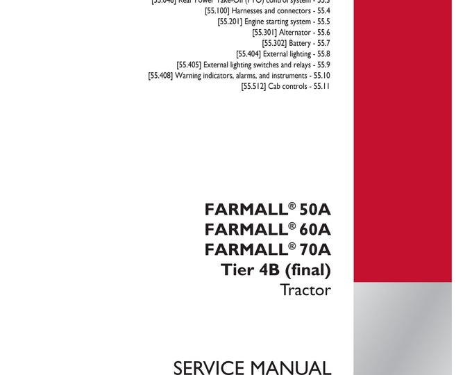 Case FARMALL 50A FARMALL 60A FARMALL 70A Tier 4B (final)- Repair Manual- Shop Manual - Workshop Manual - Service Manual   (Pdf Download)