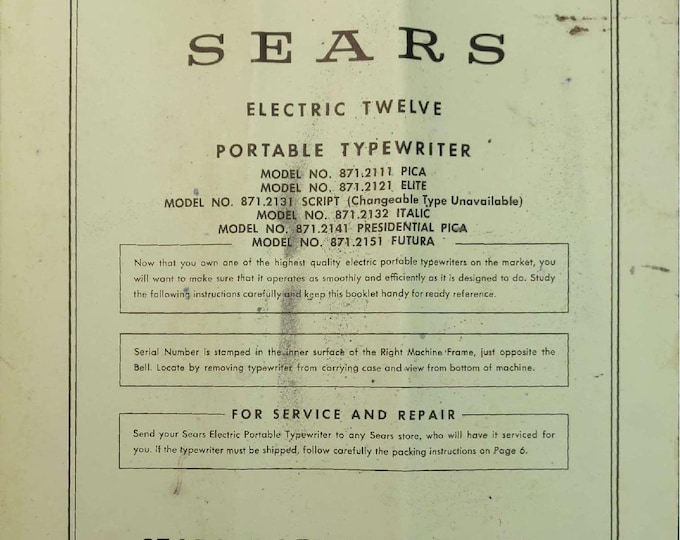 Sears Electric Twelve Typewriter Instruction Manual - User Manual - Complete User Guide