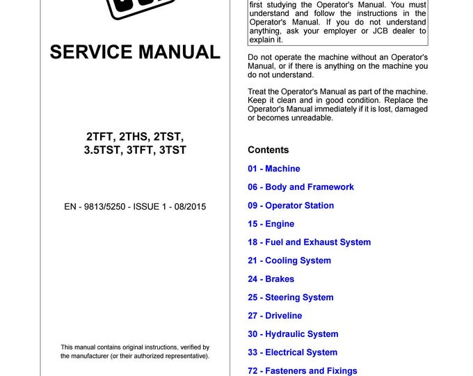 JCB Service Manual for 2TFT, 2THS, 2TST, 3.5TST, 3TFT, 3TST (PDF Download)