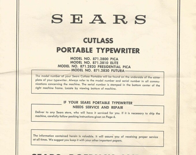 Sears Cutlass Typewriter Instruction Manual - User Manual - Complete User Guide
