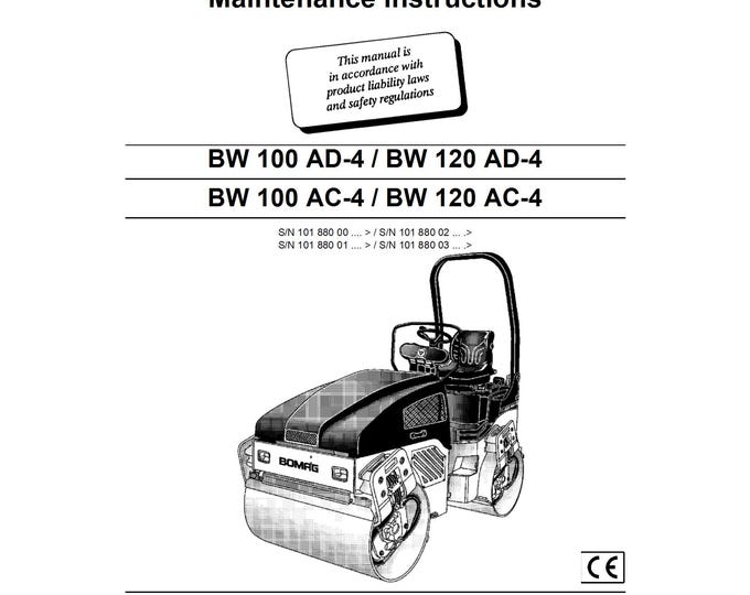 Bomag Roller BW120 AD-4 Operation & Maintenance Manual 00811481 2004  (Pdf Download)