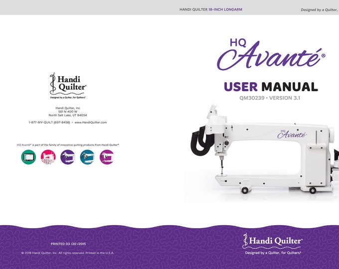 Handi Quilter -Avante-QM30239-2015 Sewing Machine Instruction Manual - User Manual - Complete User Guide