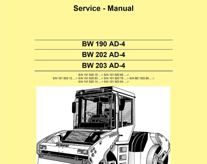 Bomag Tandem Vibratory Roller BW203 AD-4 Service Manual 00891468 11.2013 - English  (Pdf Download)