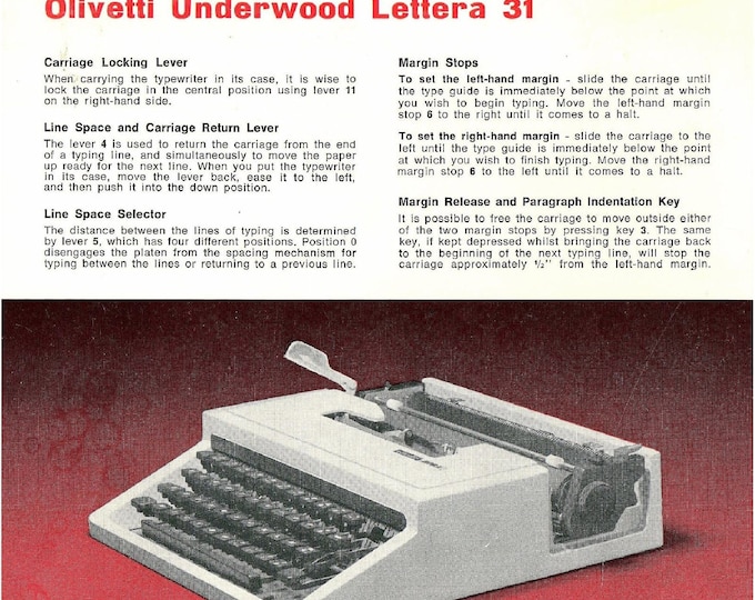 Olivetti Lettera 31  Typewriter Instruction Manual - User Manual - Complete User Guide