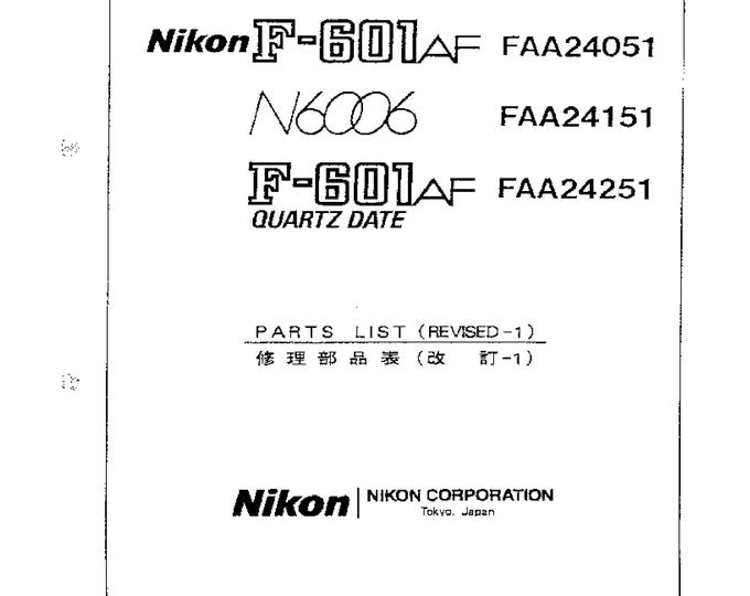 Nikon F601 Part List - Service Manual - Workshop Manual -  PDF Download