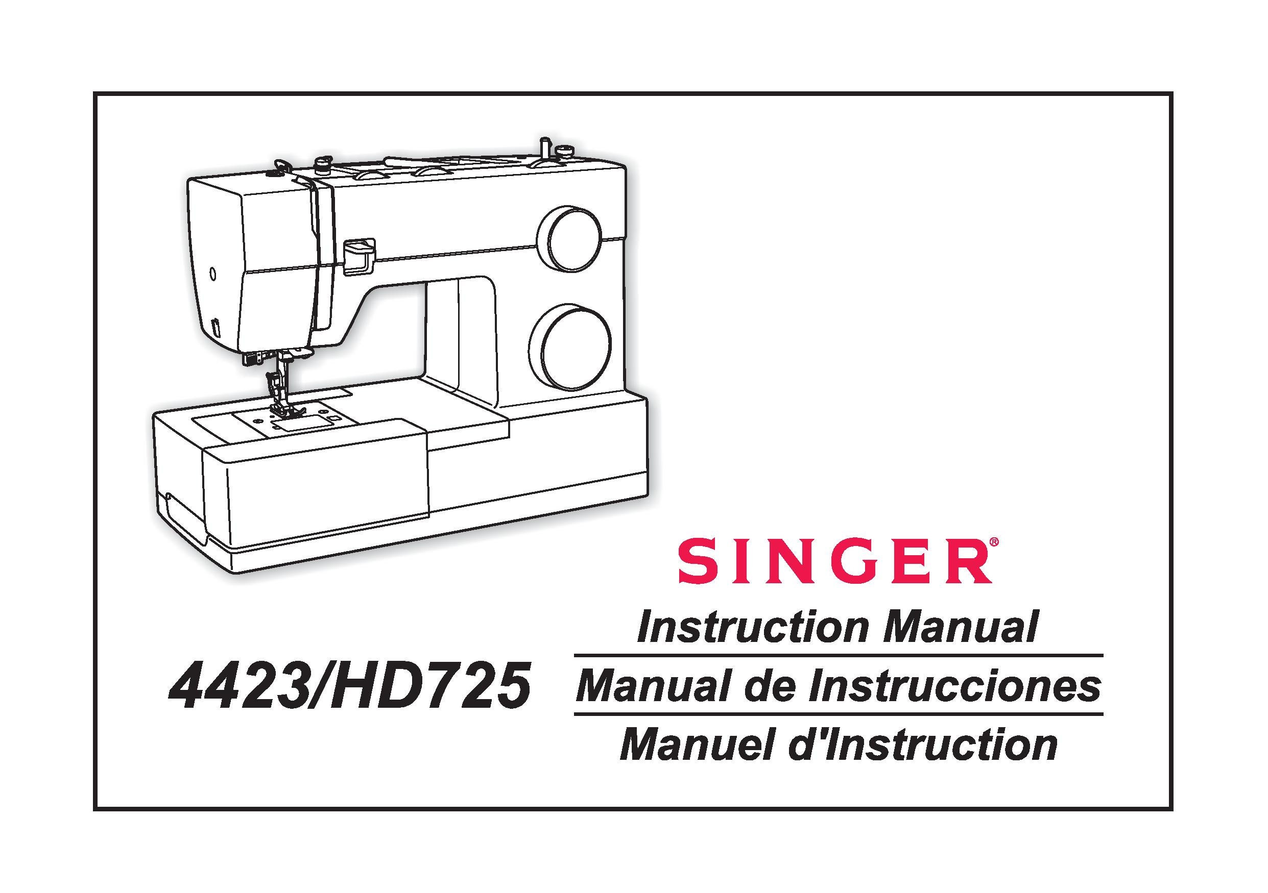 Singer 4423 HD725 Sewing Machine Instruction Manual User Manual Complete  User Guide English French Spanish 