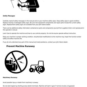 Pu&ograve; includere: Illustrazione in bianco e nero di un trattore con una persona al volante. Il trattore &egrave; in marcia e la persona tiene il volante. L'illustrazione &egrave; circondata da un cerchio rosso con una linea diagonale che la attraversa. Il testo "Prevent Machine Runaway" &egrave; scritto in nero sopra l'illustrazione.