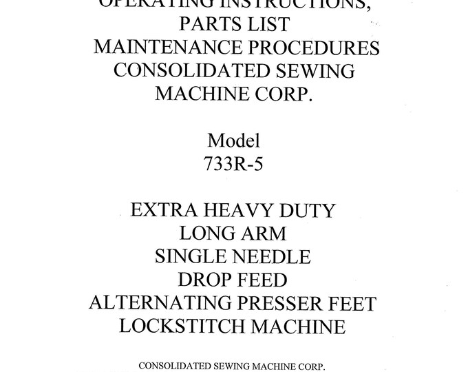 CONSEW 733R-5 Sewing Machine Instruction Manual - User Manual - Complete User Guide - English
