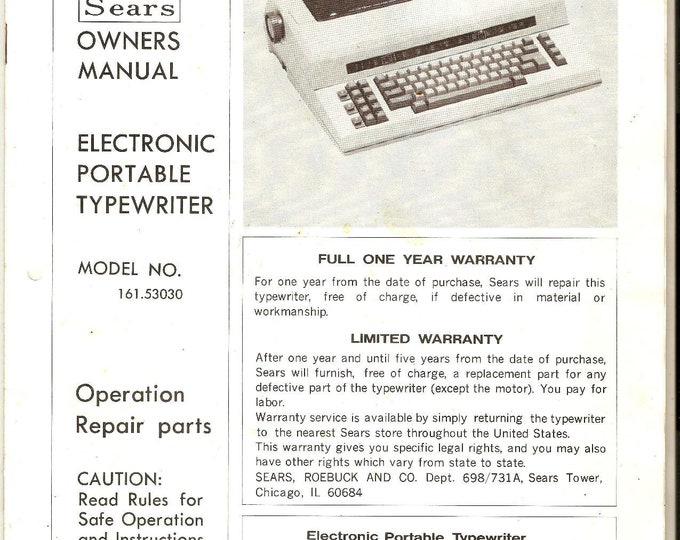 Sears Electronic Communicator Typewriter Instruction Manual - User Manual - Complete User Guide