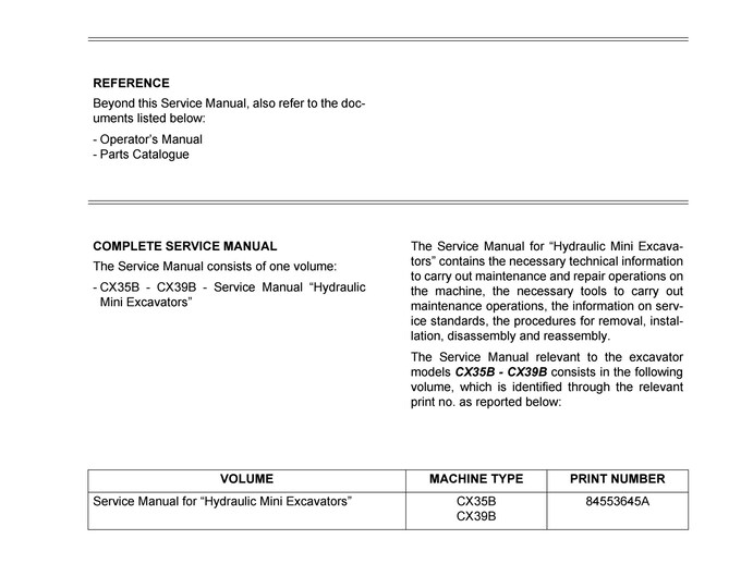 Case CX35B CX39B  - Shop Manual - Workshop Manual (Pdf Download)