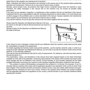 May include: A black and white image of a manual with the title "Before Reading This Manual" and the text "HM-0110-010-4-00-A" in the top right corner. The manual provides instructions for operating and maintaining a machine safely. It emphasizes the importance of reading and understanding all safety precautions and warnings before operating the machine.