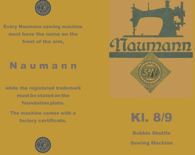 Naumann - Models-8-9- Bobbin-Shuttle - Sewing Machine - Service Manual - Instruction Manual -  Wiring Diagram - Schematic - Operation Manual