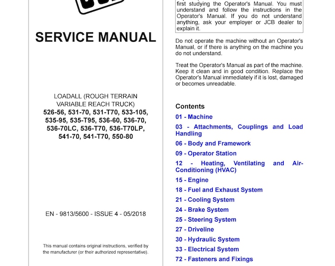 JCB Loadall -Service Manual - Parts Manual - Owners Manual (Pdf Download)