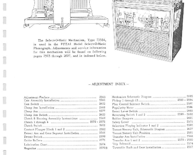 Seeburg - PFEAIU - Service Manual - Instruction Manual -  Wiring Diagram - Schematic - Operation Manual - Parts List