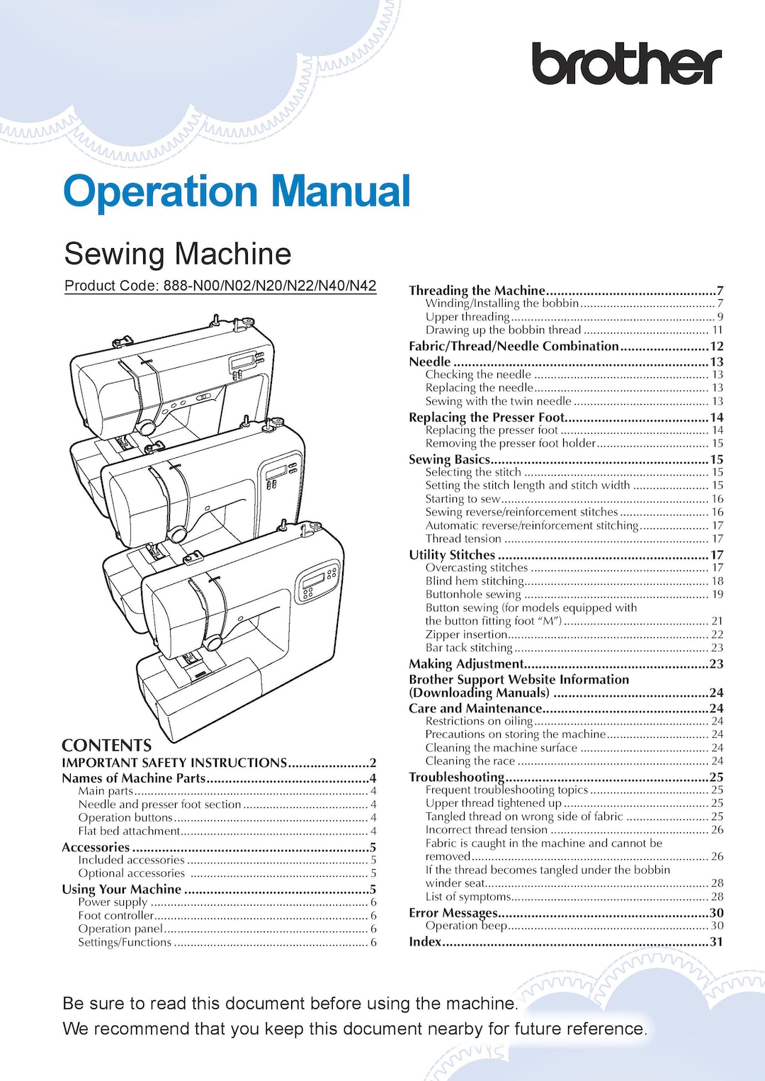 Brother CP100X Sewing Machine Instruction Manual User Manual Complete