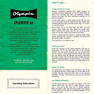 Olympia Splendid 66 Typwriter Instruction Manual - User Manual - Complete User Guide