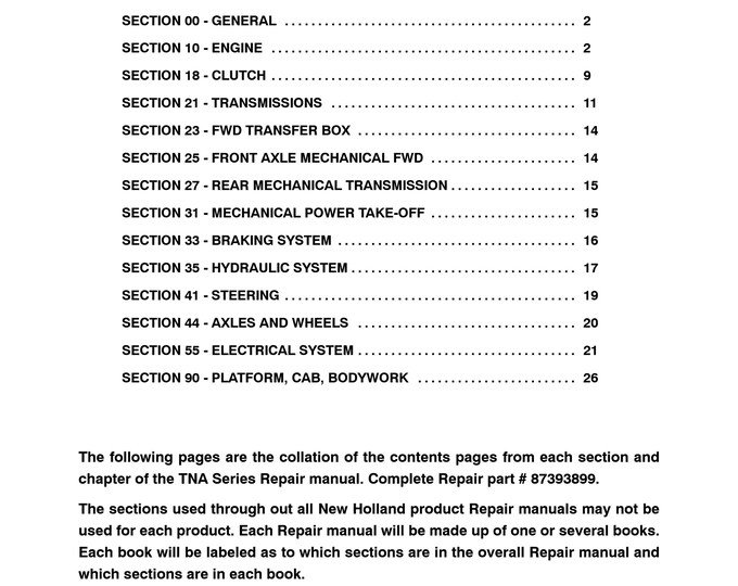 New Holland  - TN60A - TN70A - TN75A - TN85A - TN95A Tractor - Service Manual - Workshop Manual - Repair Manual PDF
