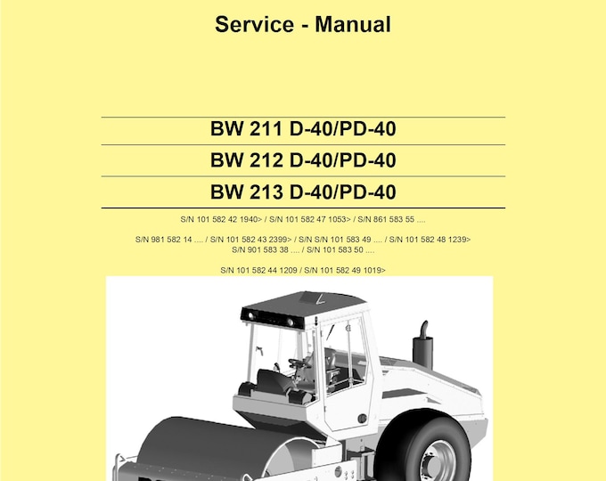 Bomag BW 213 D-40, PD-40 Service Manual 00891964 01.2013 - English  (Pdf Download)