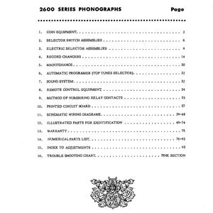 Wurlitzer - 2600 Series - Phonograph - Service Manual - Workshop Manual - Repair Manual - English