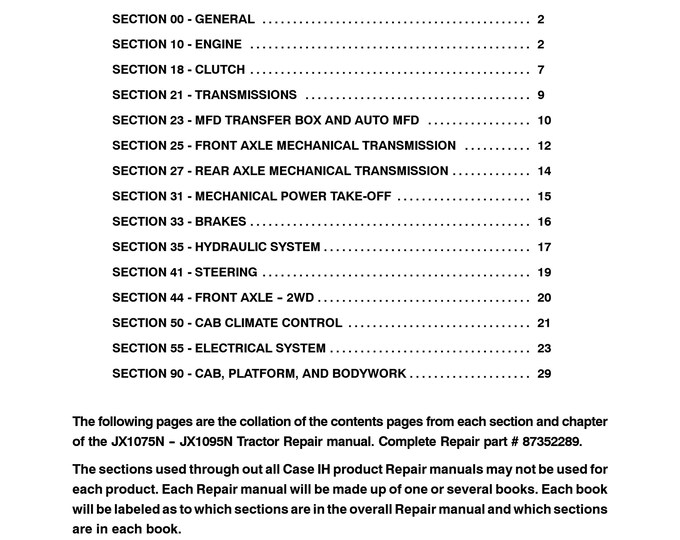 Case JX1075N - JX1095N - Repair Manual - Service Manual (Pdf Download)