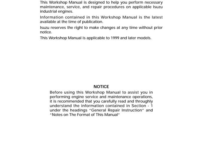 Isuzu industrial engines - Workshop Manual - Service Manual - Parts Manual - Owners Manual (pdf Download)