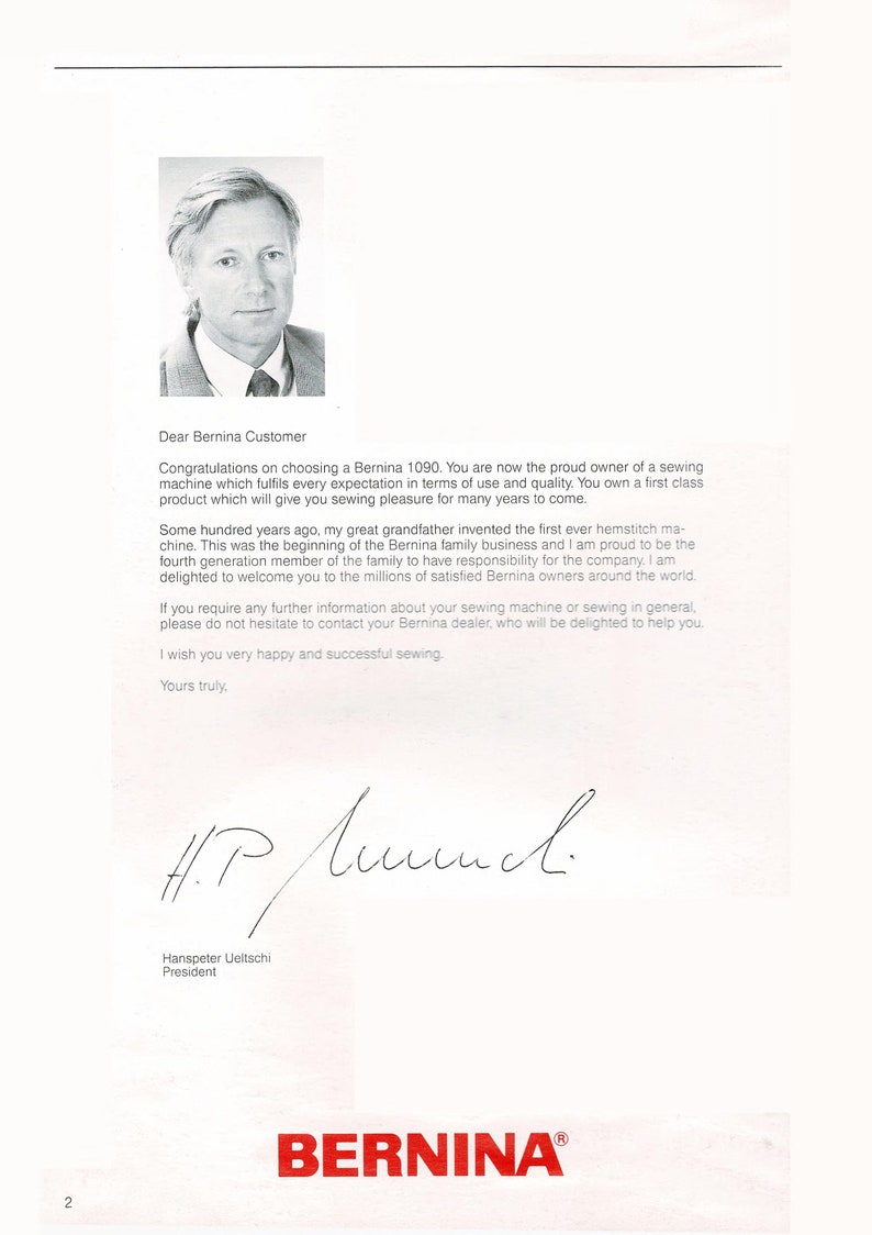 Bernina 1090 1090 S Sewing Machine Instruction Manual User Manual