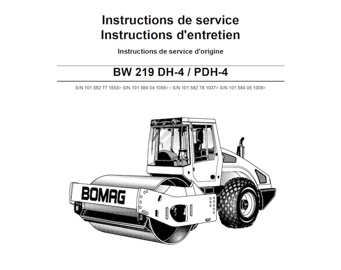 Bomag Automotive Single Cylinder Roller BW 219 DH-4 Pdh-4 Operating Instructions 06-2013 00804002 conv 1- French  (PDF Download)