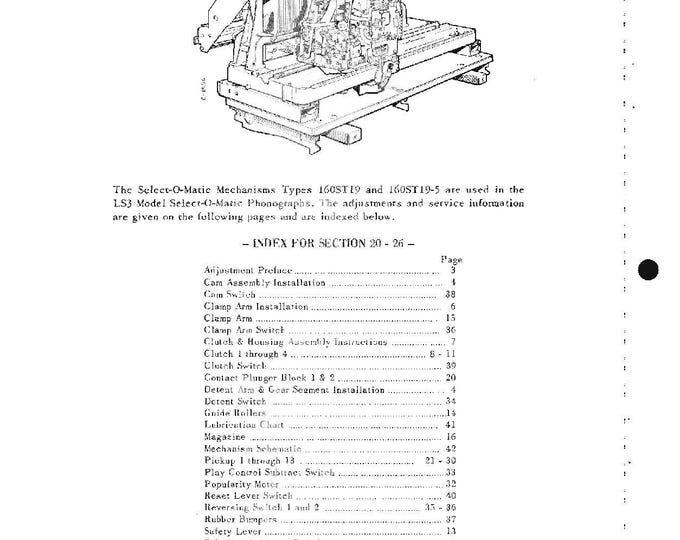 Seeburg - Mechanism - 160ST19 - 160ST14-5- Service Manual - Instruction Manual -  Wiring Diagram - Schematic - Operation Manual - Parts List