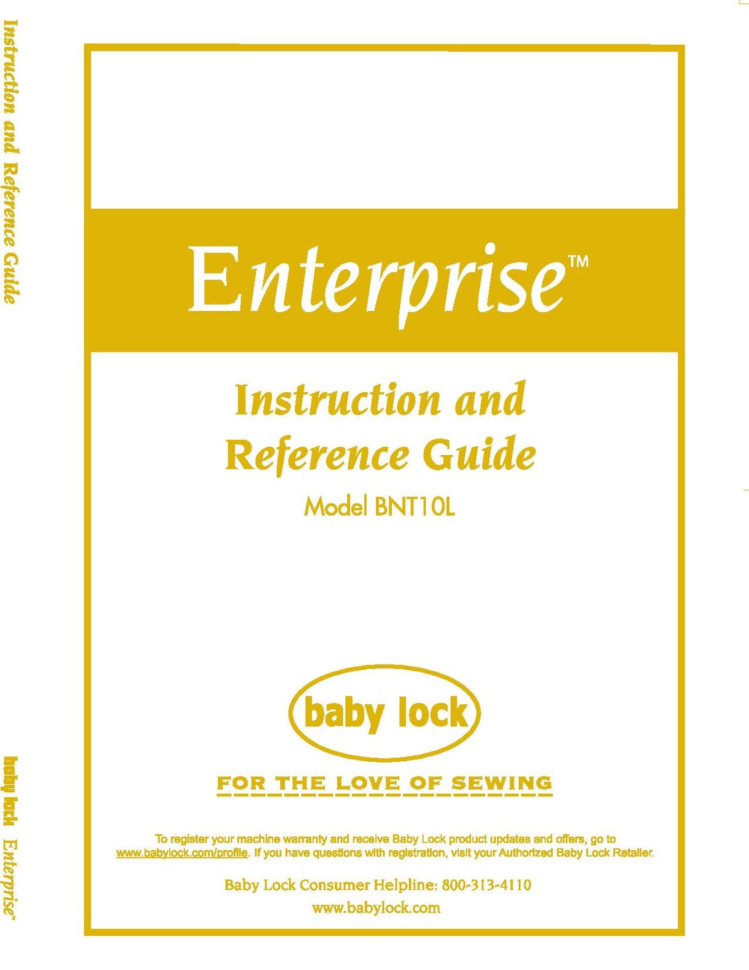 Baby Lock Enterprise BNT10L Sewing Machine Instruction Manual Etsy