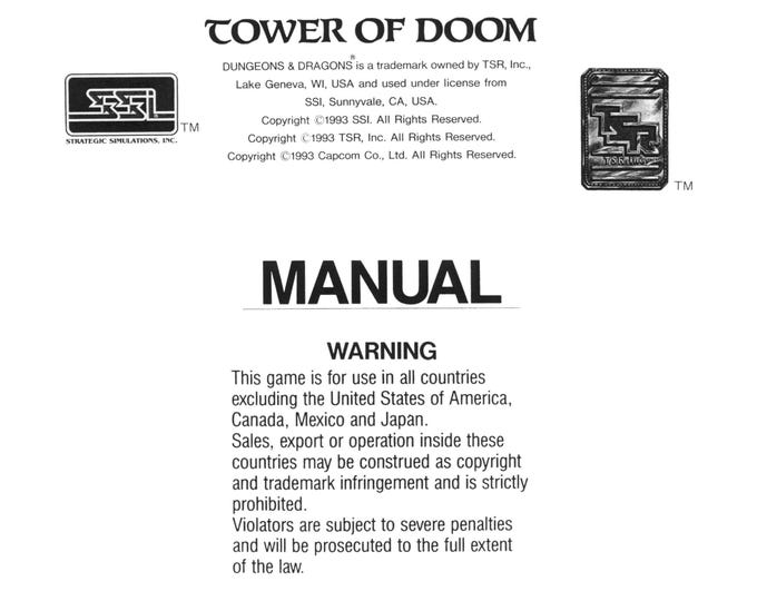 TSR - DUNGEONS & DRAGONS - Tower of Doom- Service Manual - Parts Manual - Owner manual -  Pdf Download