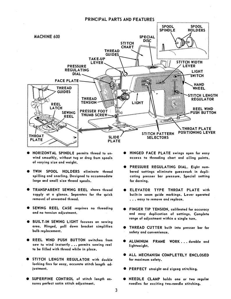 Singer 600 Touch & Sew Sewing Machine Instruction Manual User Manual