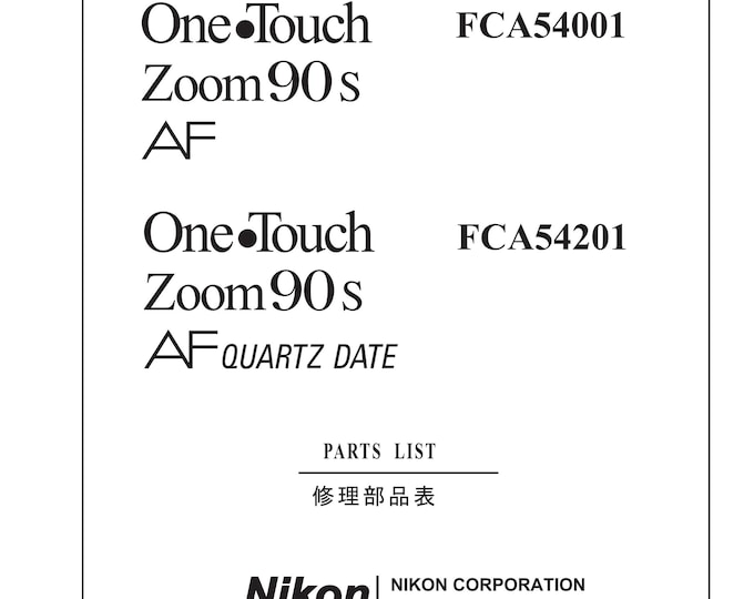 Nikon One Touch Zoom 90s Part List  - Service Manual - Workshop Manual -  PDF Download