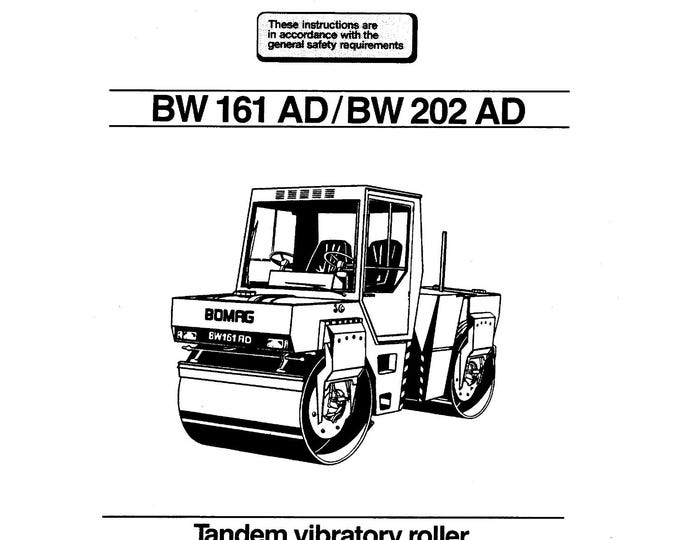 Bomag Roller BW 202 AD Instruction Repair 00819132 1991 - English  (Pdf Download)