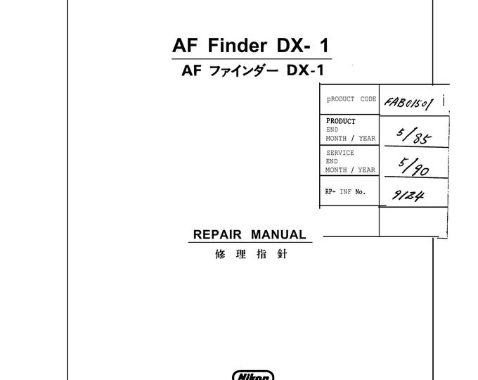 Nikon F3AF Finder DX-1 - Service Manual - Workshop Manual -  PDF Download