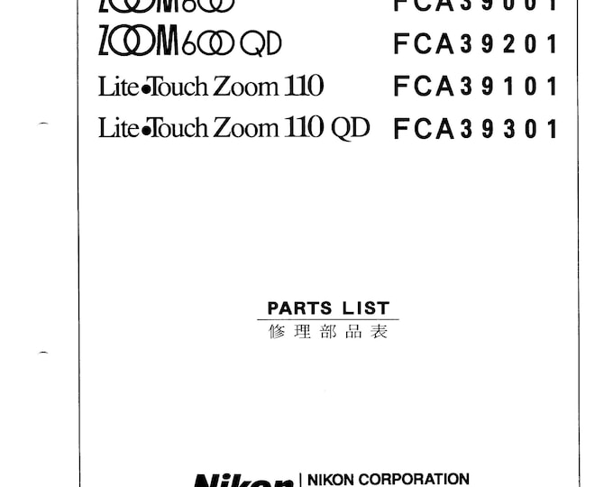 Nikon Lite Touch Zoom 110 - Zoom 600 - Service Manual - Workshop Manual -  PDF Download