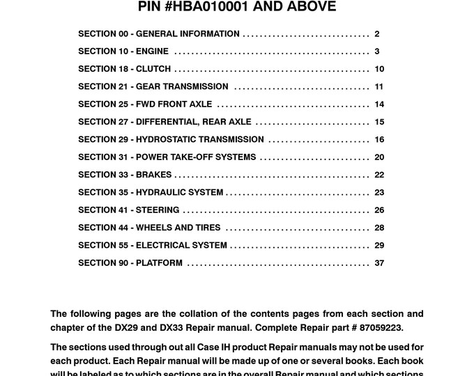 Case DX29, DX33- Repair Manual - Service Manual (Pdf Download)