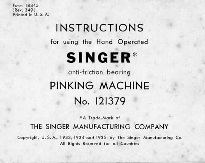 Singer Pinking Machine- Sewing Machine - Service Manual - Instruction Manual -  Wiring Diagram - Schematic - Operation Manual
