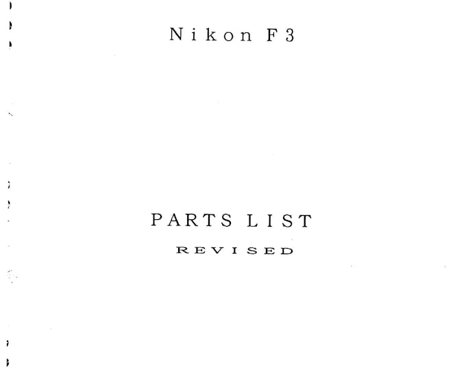 Nikon F3 Part List - Service Manual - Repair Manual - Workshop Manual -  PDF Download
