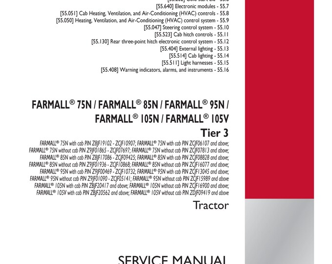 Case Farmall  75N Farmall  85N Farmall  95N Farmall 105N Farmall  105V Tier 3 - Repair Manual - Service Manual-Shop Manua (Pdf Download)