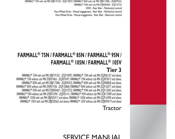 Case Farmall  75N Farmall  85N Farmall  95N Farmall 105N Farmall  105V Tier 3 - Repair Manual - Service Manual-Shop Manua (Pdf Download)