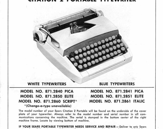 Sears Citation 2 Typewriter Instruction Manual - User Manual - Complete User Guide