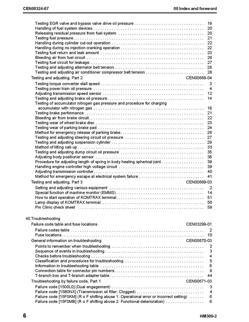 May include: A black and white printed page with the title "Index and Foreword" and a table of contents for a vehicle repair manual. The table of contents lists various vehicle components and their corresponding page numbers.