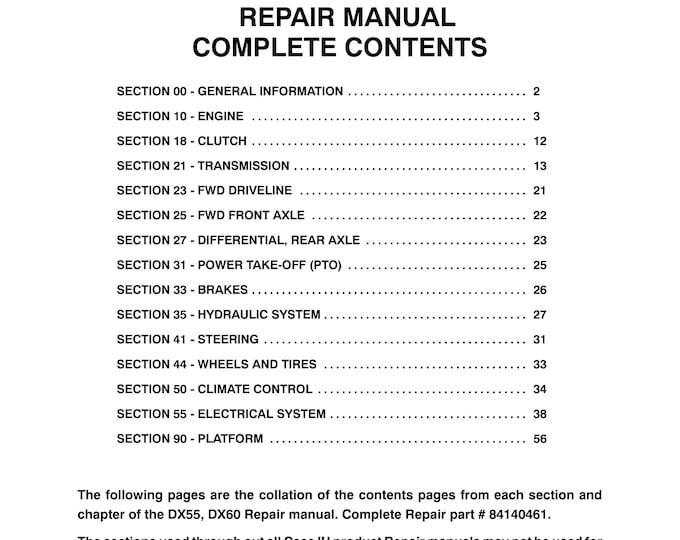 Case DX55 DX60 - Repair Manual - Service Manual-Shop Manual (Pdf Download)