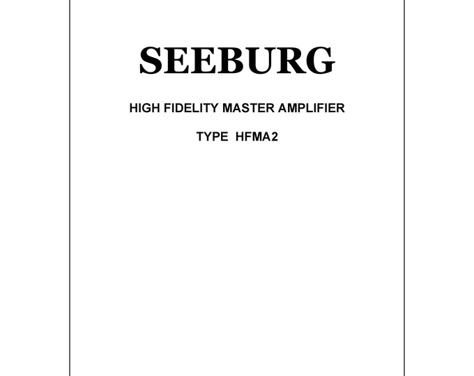 Seeburg - HFMA2  - Service Manual - Instruction Manual -  Wiring Diagram - Schematic - Operation Manual - Parts List