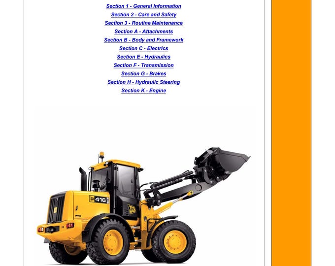 JCB Wheeled Loading Shovel - 412S, 414S, 416S - 9803-4170 - Workshop Manual - Service Manual - Parts Manual - Owners Manual (PDF Download)